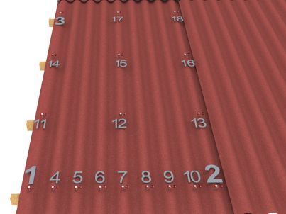Image showing the correct placements for fixings on an Onduline roofing sheet