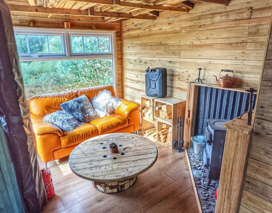 Inside of outbuilding with green Onduline roofing