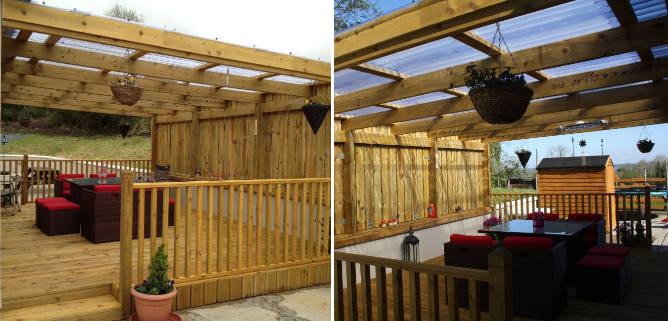 Decked dining area with ONDUCLAIR PVC roofing sheets