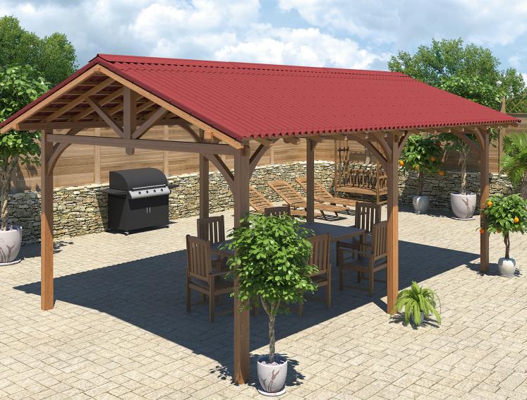3D image of outdoor dining area made from Onduline roofing sheets