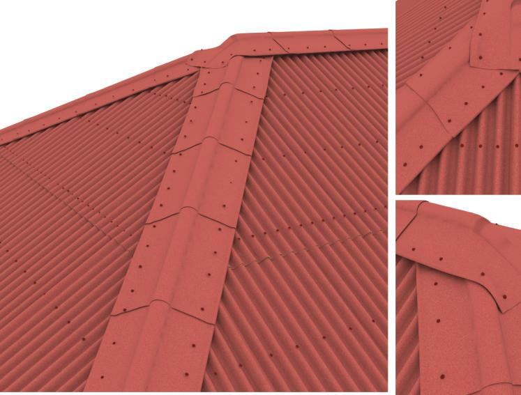 Image of correct installation of hip detail on roof with Onduline sheets
