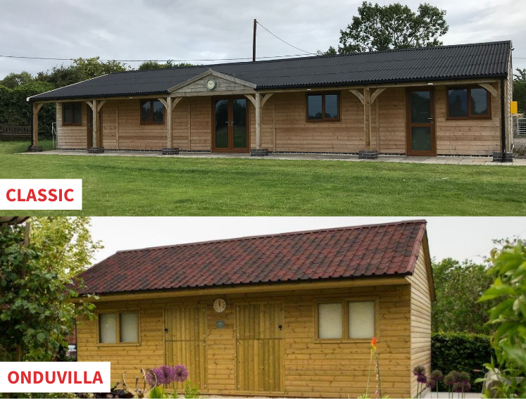 Two stables one with ONDULINE CLASSIC roofing and the other with ONDUVILLA tile strip