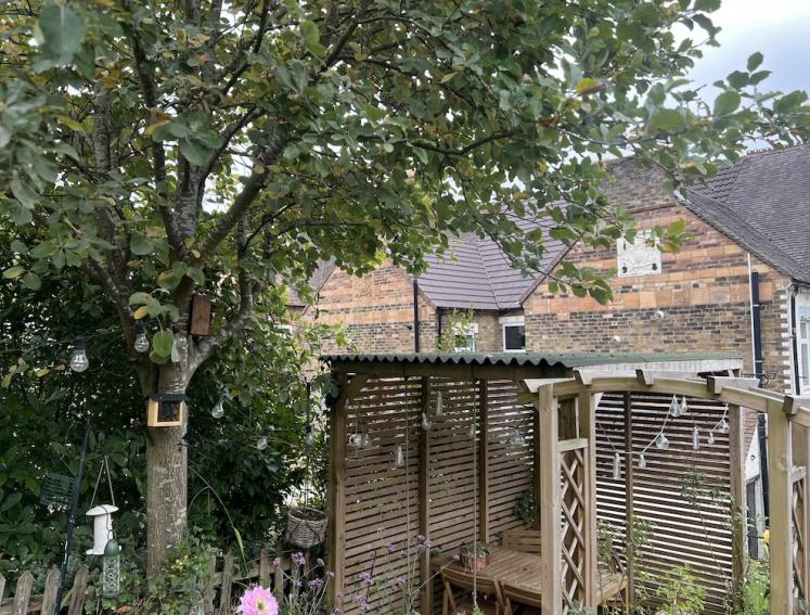 Kelly's pergola featuring ONDULINE CLASSIC in green