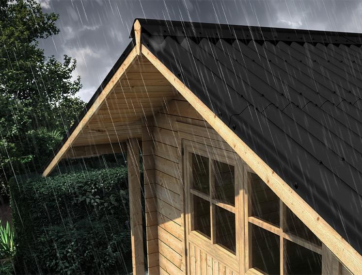 ONDULINE CLASSIC sheets on a garden shed in the rain
