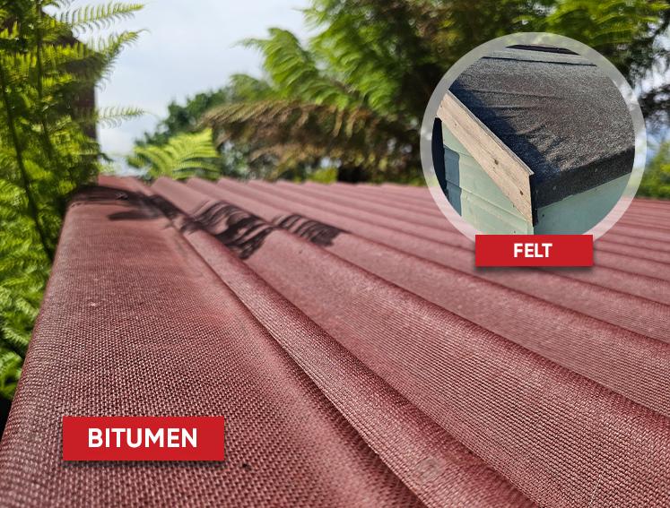 Two garden sheds featuring a bitumen roof sheet and a felt roof