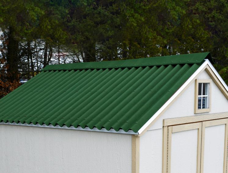 A garden shed featuring ONDULINE CLASSIC corrugated roofing sheets