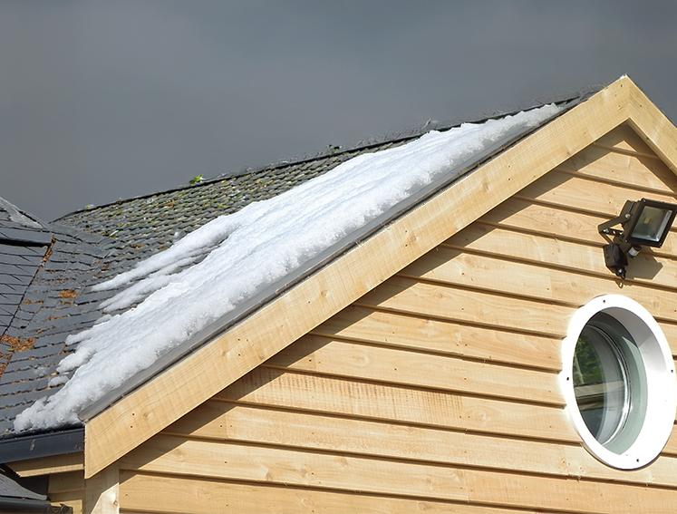 Garden shed with snow and ice