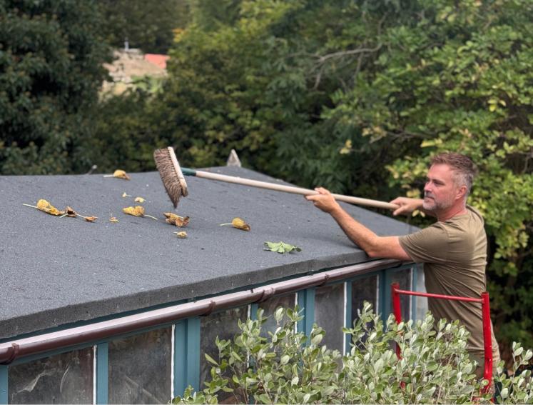 A garden shed featuring a felt roof
