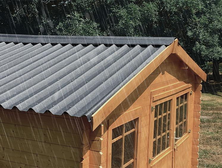 ONDULINE EASYFIX sheets on a garden shed in the rain